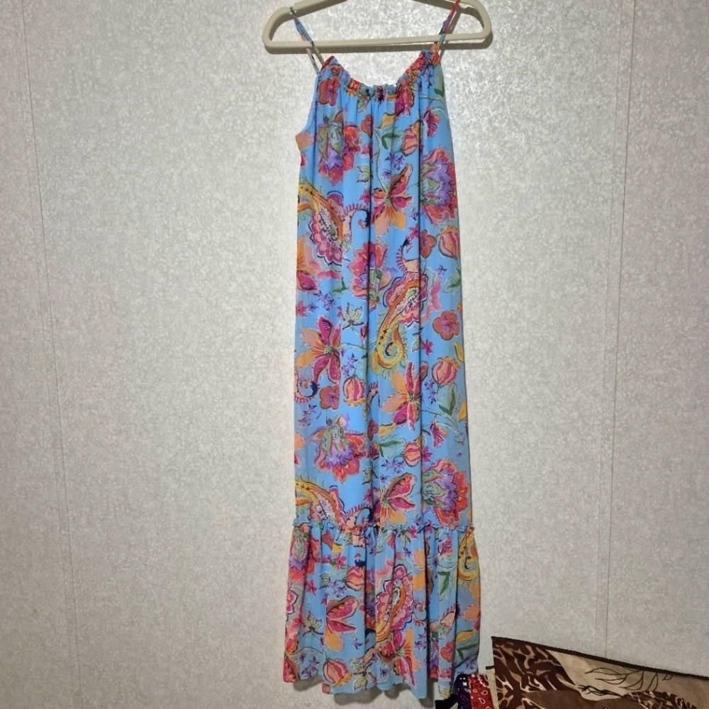NICOLE MILLER... Light Blue FLORAL MAXI DRESS...SIZE:XS